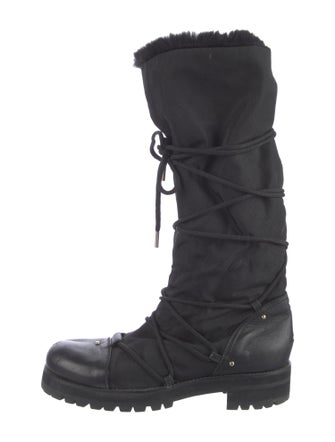 Jimmy Choo Leather Fur Trim Combat Boots