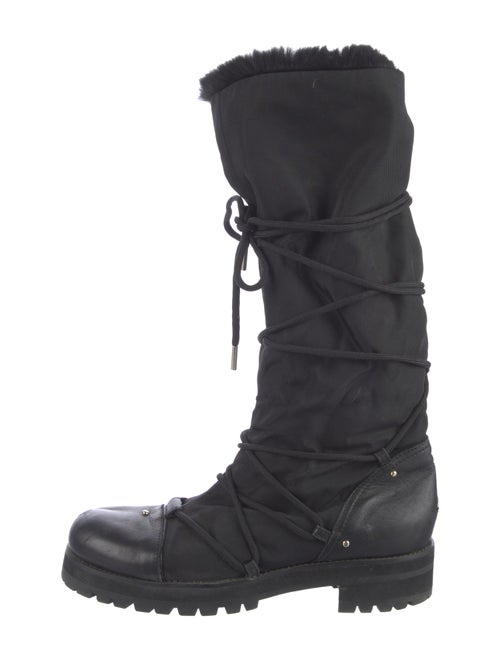 Jimmy Choo Leather Fur Trim Combat Boots