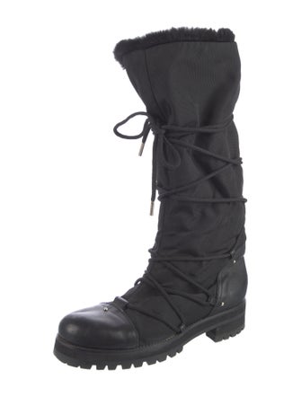 Jimmy Choo Leather Fur Trim Combat Boots