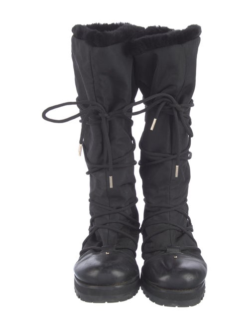 Jimmy Choo Leather Fur Trim Combat Boots