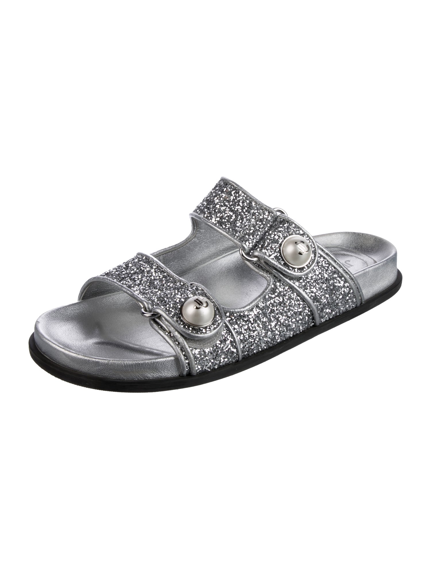Jimmy Choo Glitter Beaded Accents Slides