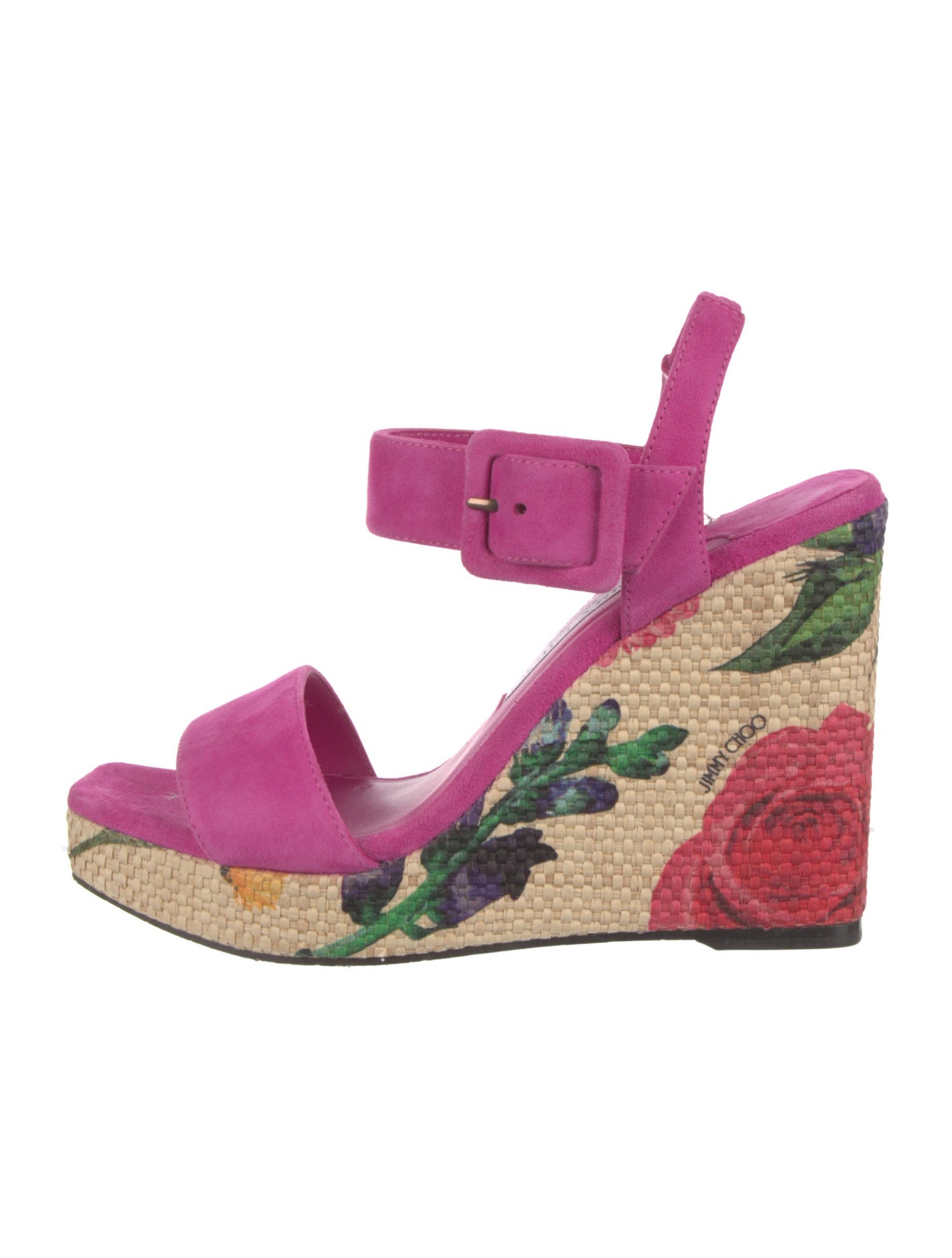 Jimmy Choo Suede Floral Print Slingback Sandals