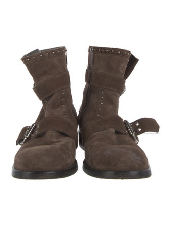 Jimmy Choo Suede Studded Accents Moto Boots