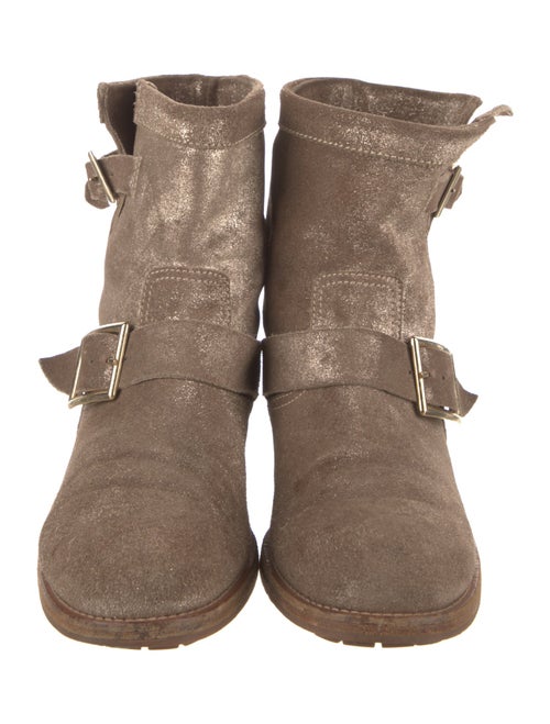 Jimmy Choo Suede Glitter Accents Moto Boots