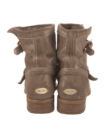 Jimmy Choo Suede Glitter Accents Moto Boots