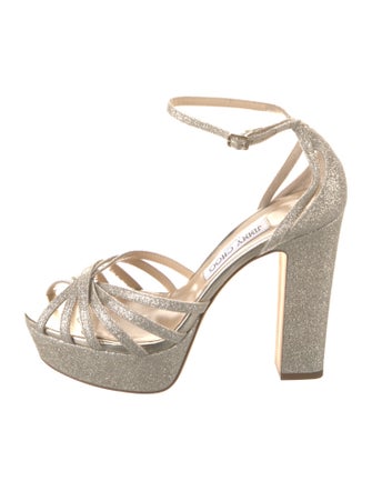 Jimmy Choo Leather Glitter Accents Sandals