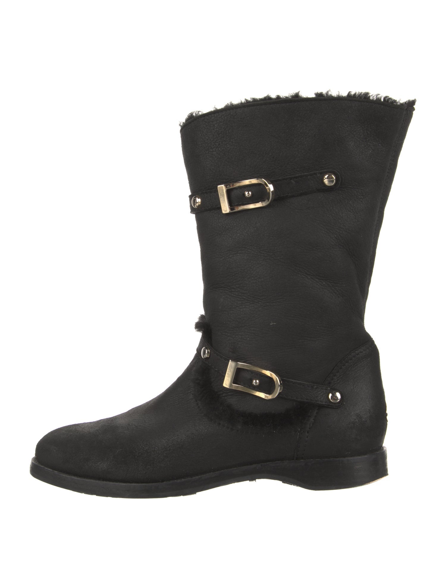 Jimmy Choo Leather Fur Trim Moto Boots