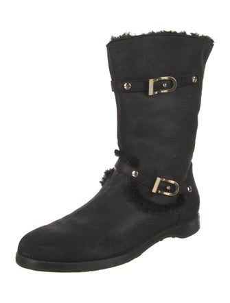 Jimmy Choo Leather Fur Trim Moto Boots