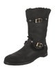 Jimmy Choo Leather Fur Trim Moto Boots