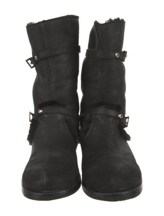 Jimmy Choo Leather Fur Trim Moto Boots