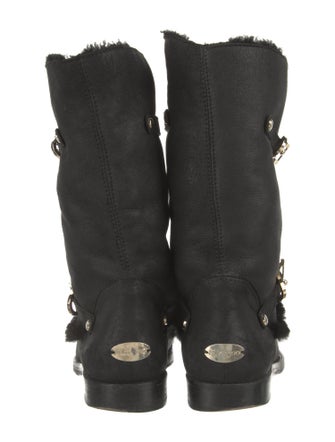 Jimmy Choo Leather Fur Trim Moto Boots
