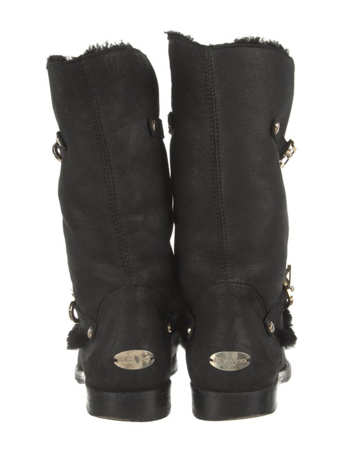Jimmy Choo Leather Fur Trim Moto Boots