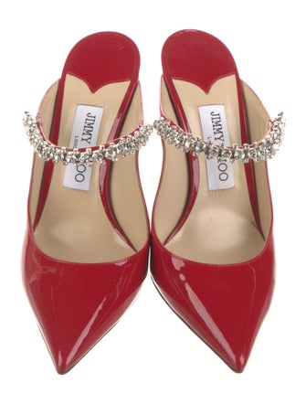 Jimmy Choo Patent Leather Crystal Embellishments Mules