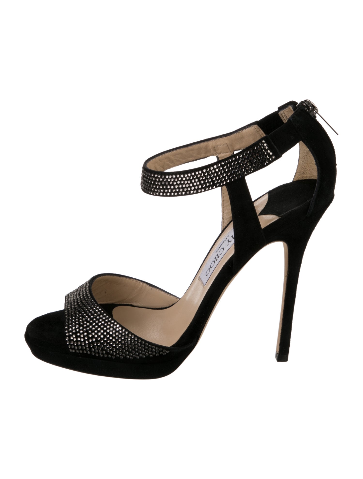 Jimmy Choo Suede Crystal Embellishments T-Strap Sandals