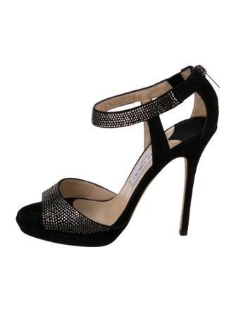 Jimmy Choo Suede Crystal Embellishments T-Strap Sandals
