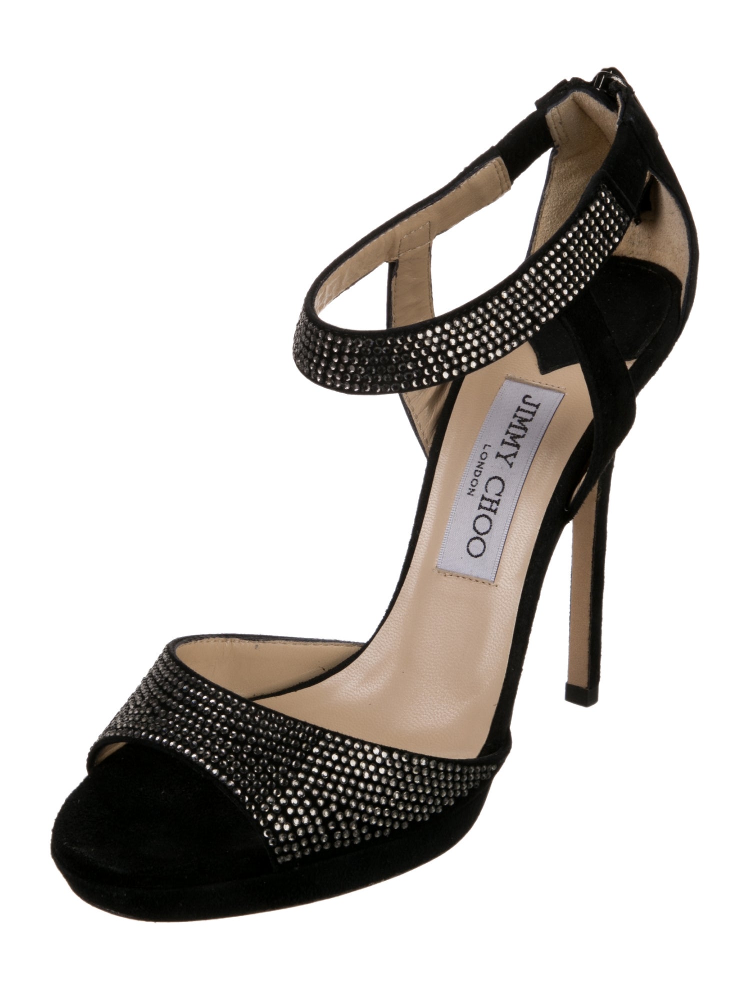 Jimmy Choo Suede Crystal Embellishments T-Strap Sandals