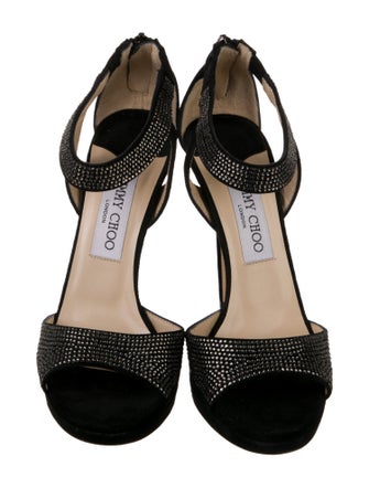 Jimmy Choo Suede Crystal Embellishments T-Strap Sandals
