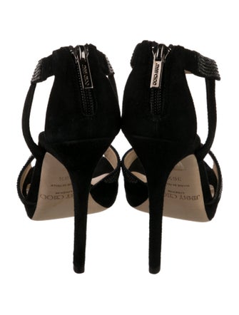 Jimmy Choo Suede Crystal Embellishments T-Strap Sandals