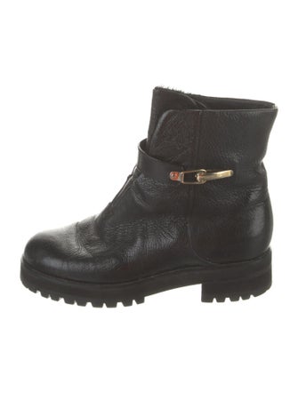 Jimmy Choo Leather Fur Trim Combat Boots