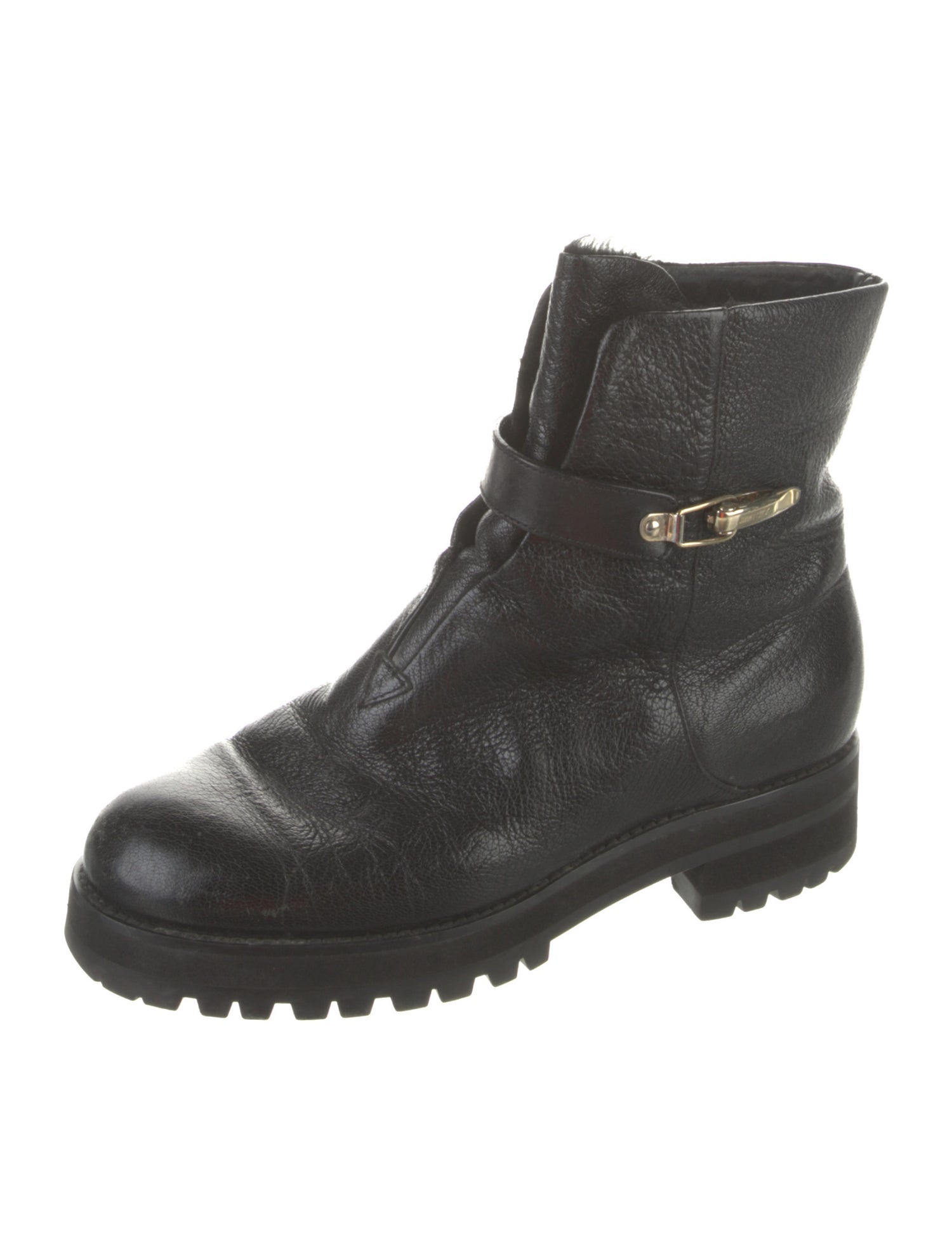 Jimmy Choo Leather Fur Trim Combat Boots