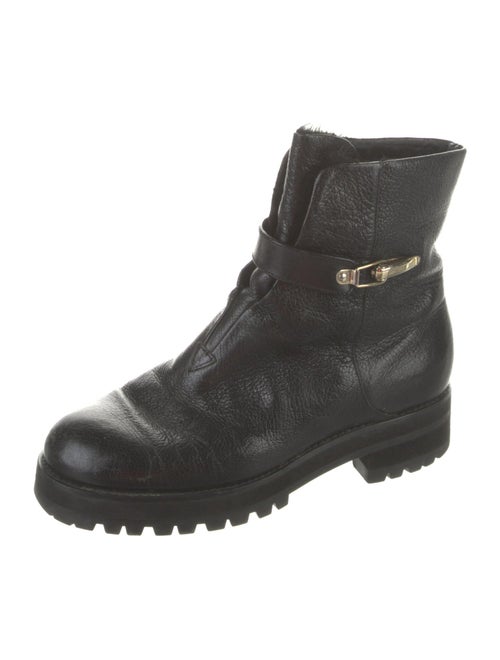 Jimmy Choo Leather Fur Trim Combat Boots