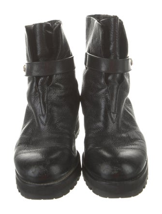 Jimmy Choo Leather Fur Trim Combat Boots
