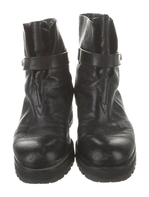 Jimmy Choo Leather Fur Trim Combat Boots