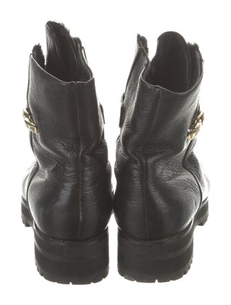 Jimmy Choo Leather Fur Trim Combat Boots