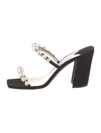 Jimmy Choo Faux Pearl Accents Suede Slides