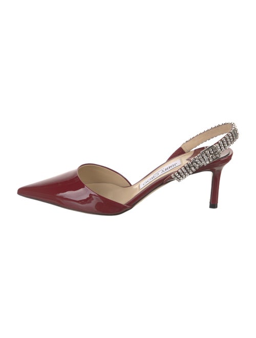 Jimmy Choo Faux Pearl Accents Patent Leather Slingback Pumps