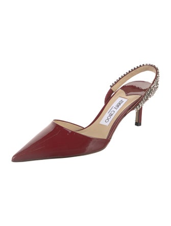 Jimmy Choo Faux Pearl Accents Patent Leather Slingback Pumps