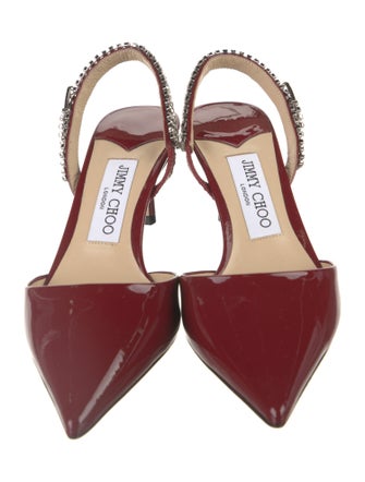 Jimmy Choo Faux Pearl Accents Patent Leather Slingback Pumps