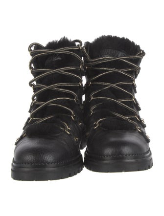 Jimmy Choo Leather Fur Trim Combat Boots