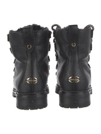 Jimmy Choo Leather Fur Trim Combat Boots