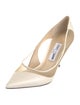 Jimmy Choo Leather Mesh Accents T-Strap Pumps