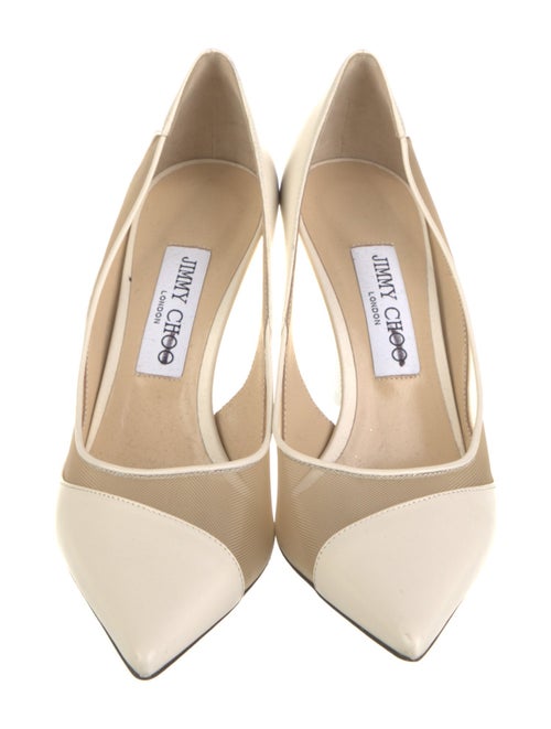 Jimmy Choo Leather Mesh Accents T-Strap Pumps