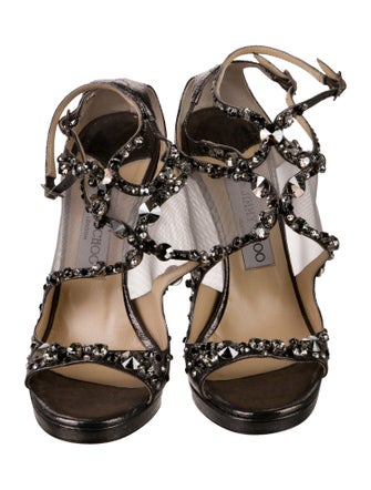Jimmy Choo Leather Mesh Accents T-Strap Sandals