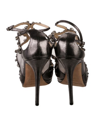 Jimmy Choo Leather Mesh Accents T-Strap Sandals