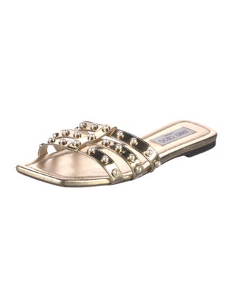 Jimmy Choo Leather Beaded Accents Slides