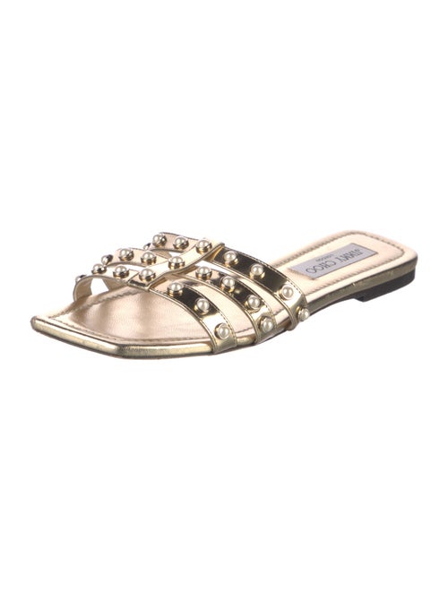 Jimmy Choo Leather Beaded Accents Slides