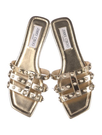 Jimmy Choo Leather Beaded Accents Slides