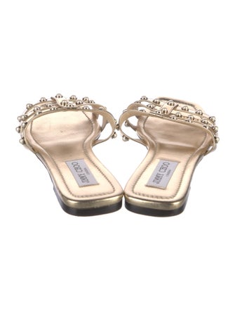 Jimmy Choo Leather Beaded Accents Slides