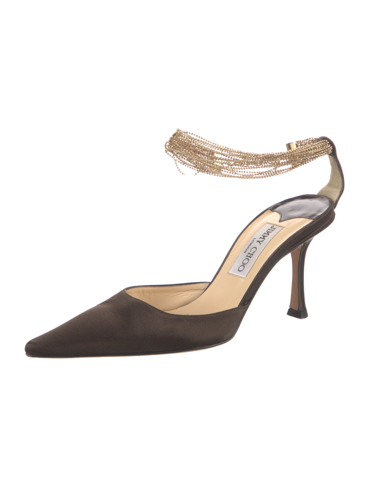Jimmy Choo Satin Chain-Link Accents D'Orsay Pumps