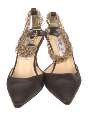 Jimmy Choo Satin Chain-Link Accents D'Orsay Pumps