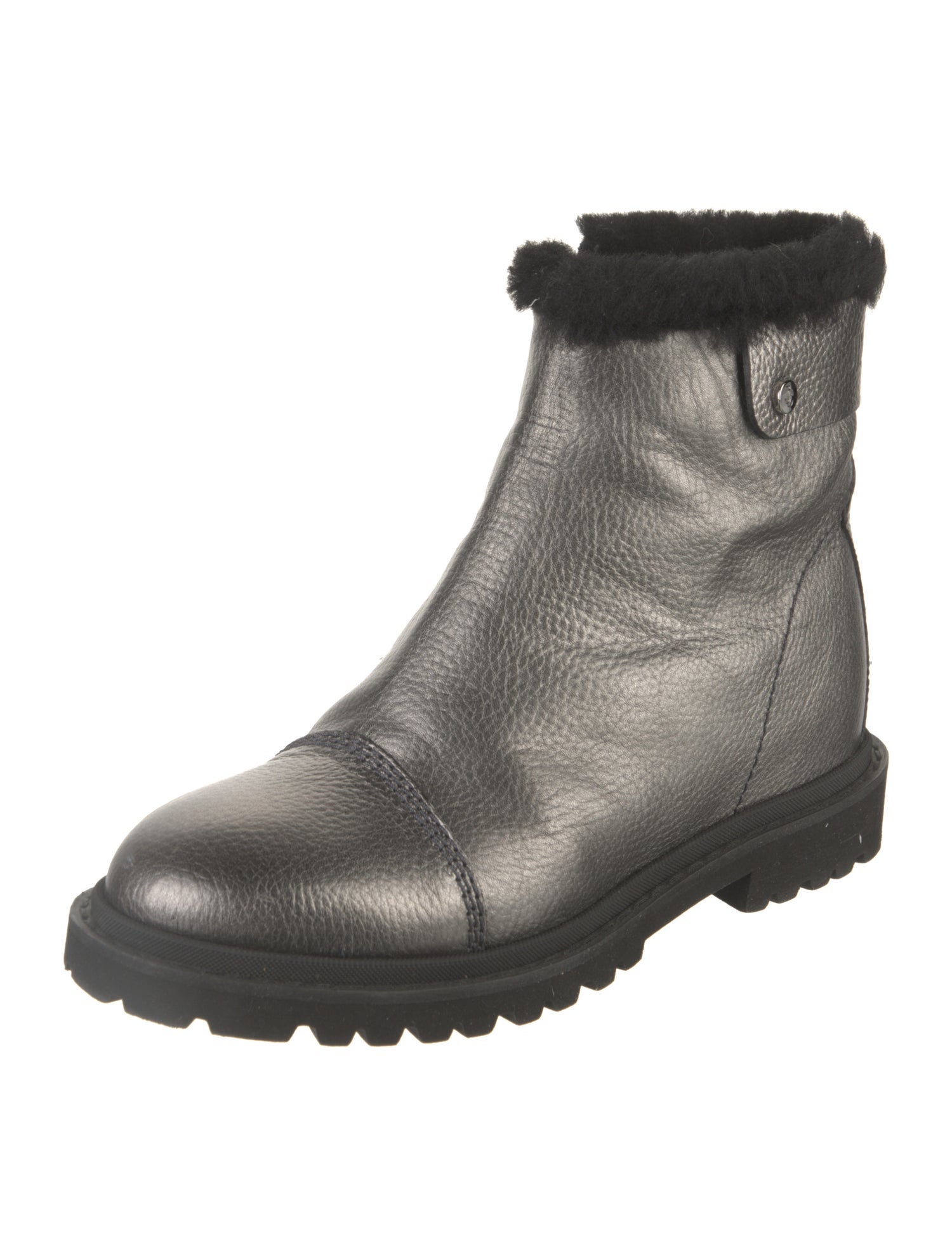 Jimmy Choo Leather Fur Trim Moto Boots