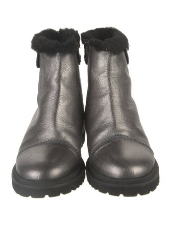 Jimmy Choo Leather Fur Trim Moto Boots