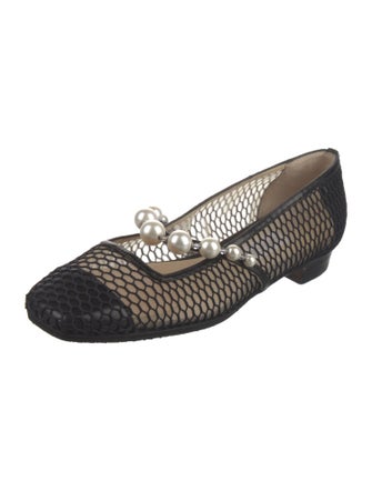 Jimmy Choo Faux Pearl Accents Mesh Flats