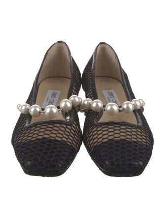 Jimmy Choo Faux Pearl Accents Mesh Flats
