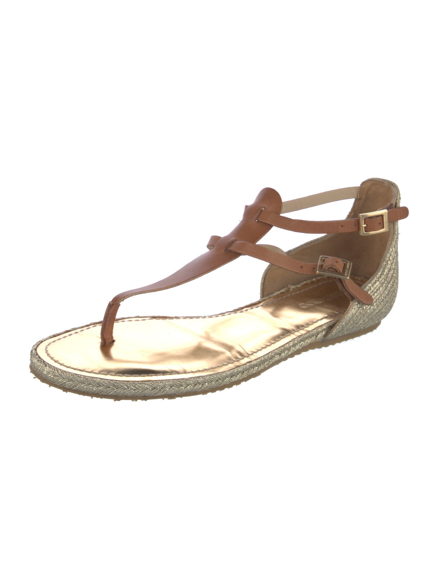 Jimmy Choo Leather Colorblock Pattern T-Strap Sandals