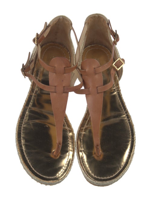 Jimmy Choo Leather Colorblock Pattern T-Strap Sandals